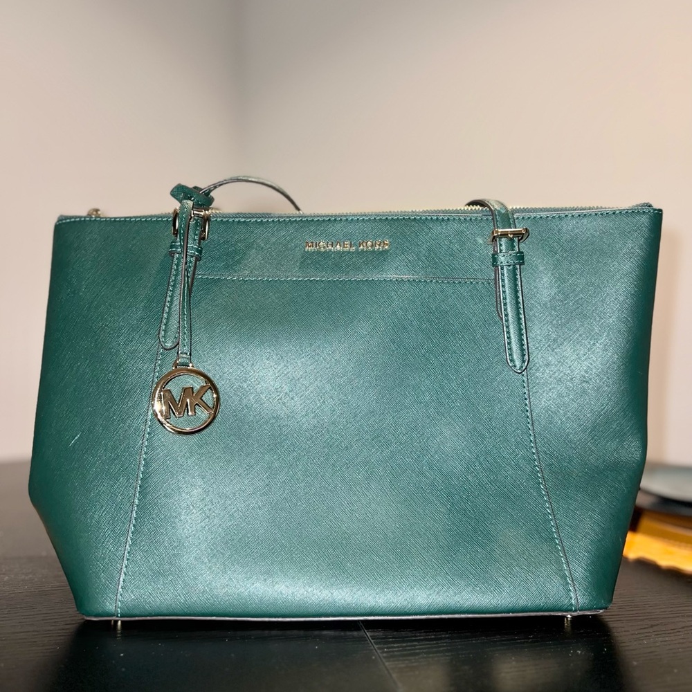 Michael Kors Large Green Leather Tote Bag